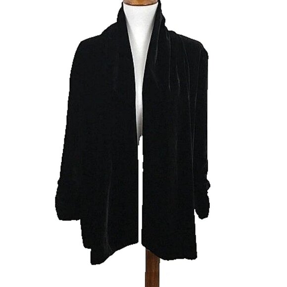 Theory Ashbey Velvet 3/4 Ruched Sleeve Open-Front Blazer Size L - Picture 1 of 6